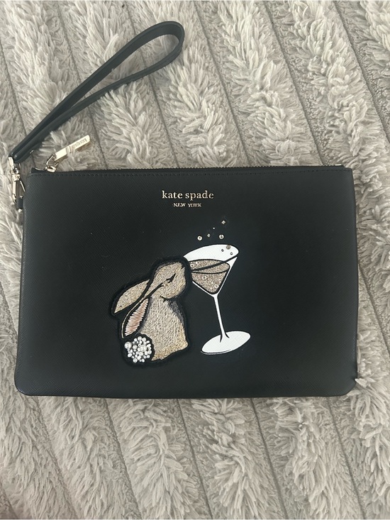 kate spade Handbags - Kate Spade New York Bunny Martini Novelty Black Saffiano Leather Wristlet Clutch